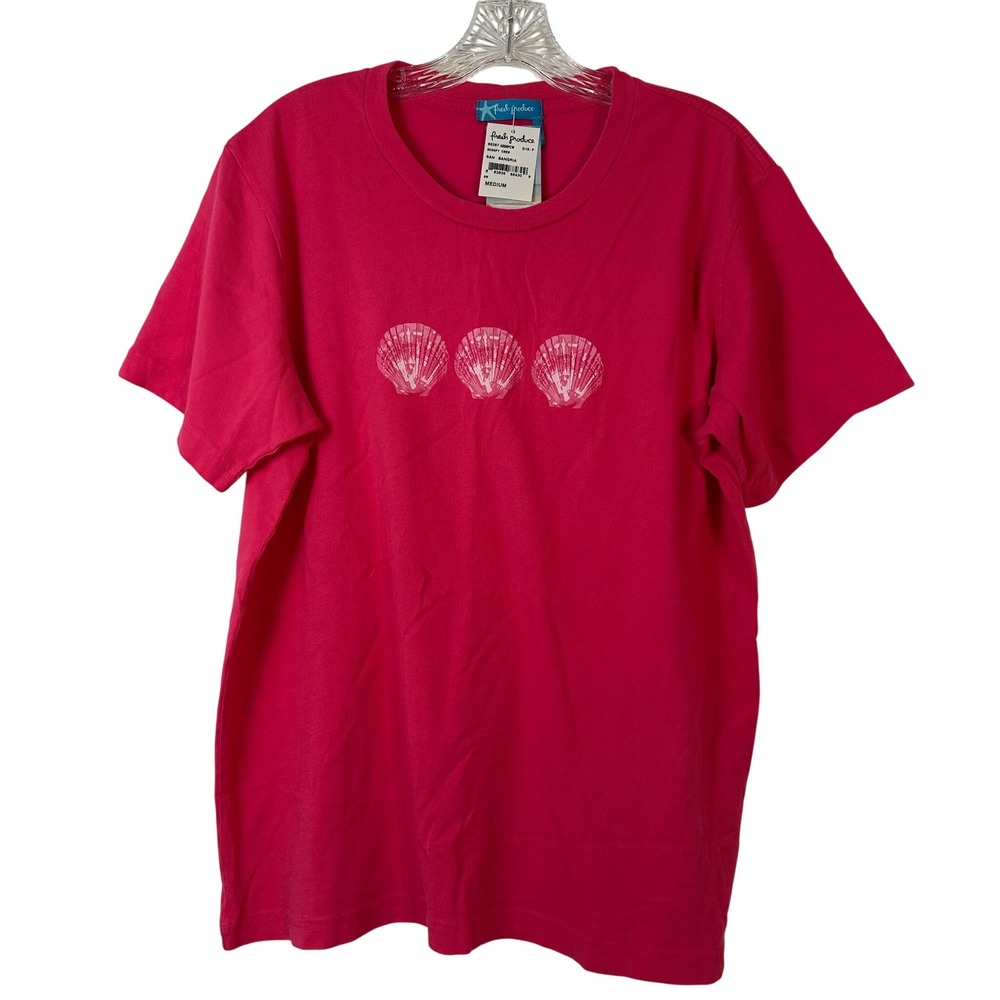 Fresh Produce Scoopy Crew T-Shirt San Sangria Pink Seashell Graphic Medium